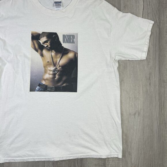 Vintage Y2K Usher Concert Tour Rap R&B T Shirt White Mens Size Large 90s J - Picture 3 of 8